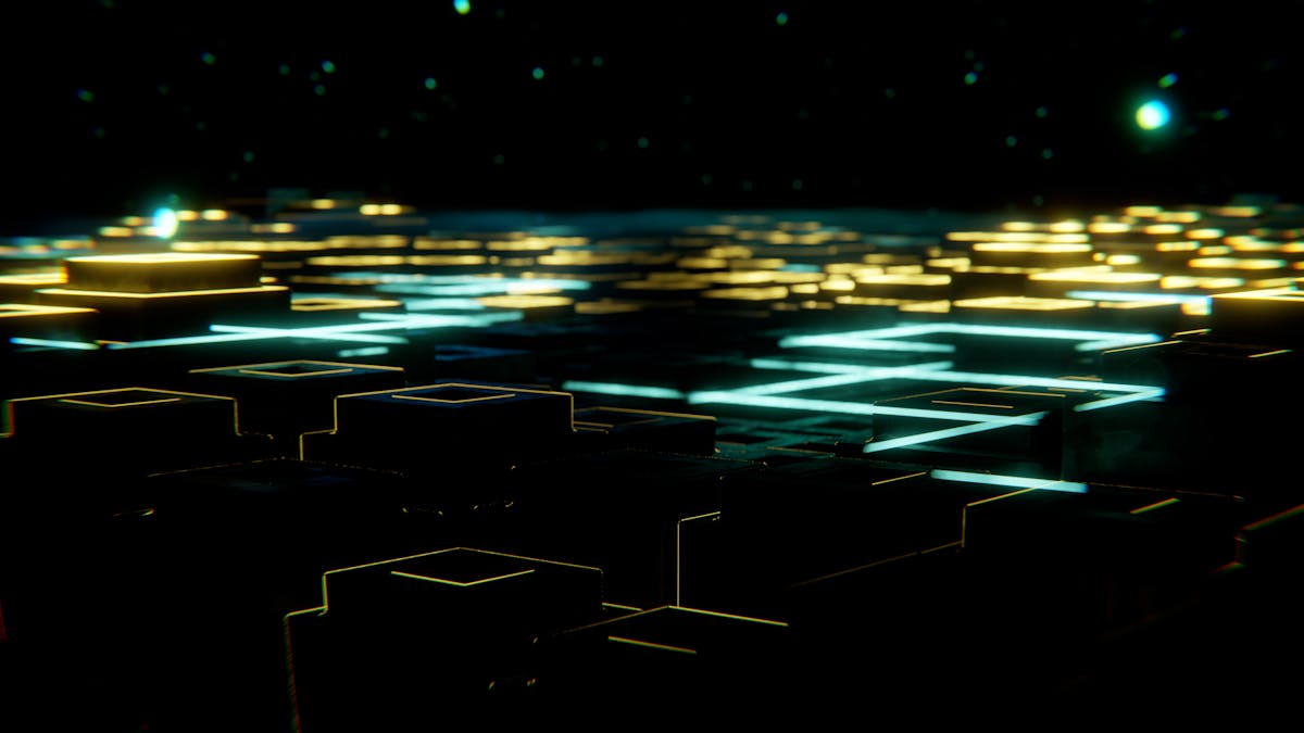 Abstract network of glowing nodes on a dark background